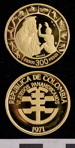 Thumbnail of Coin: Republic of Columbia, 300 pesos, VI Pan-American Games (1977.01.0033C)