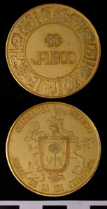 Thumbnail of Commemorative Medal for XIX Summer Olympics in Mexico City Presented to Avery Brundage, Guadalajara (1977.01.0036A)
