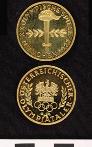 Thumbnail of Commemorative Gold Medal: Austrian Olympic Committee, 1972 Olympiad, Munich (1977.01.0391B)
