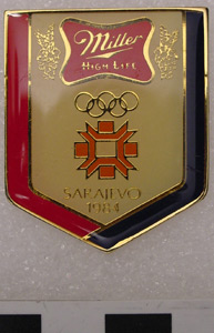 Thumbnail of Olympic Commemorative Pin:  Miller Sarajevo 1984 (1984.18.0016)