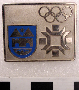 Thumbnail of Olympic Commemorative Pin:  Silver and Blue Sarajevo 1984 (1984.18.0020)