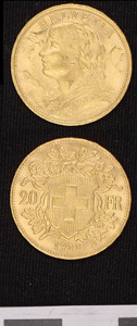 Thumbnail of Swiss Coin: 20 Frank Gold Piece (1987.03.0013)