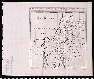 Thumbnail of Map: The Divisions & Situations of the Tribes of the Canaanites, Moabites, Ammonites, Midianites, Edomites, Amalekites, & c before & at ye time of ye Exodus of ye Children of Israel (1989.11.0007)