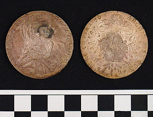 Thumbnail of Coin:  Yemen, c/m on Maria Theresa Taler, Date 1371 AH (1971.15.1788)