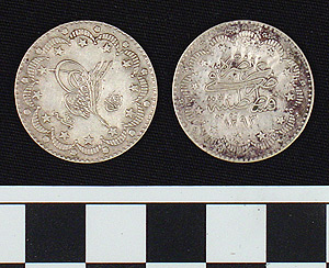 Thumbnail of Coin: Ottoman silver of Abdul Hamid II (1293-1327 AH), yr. 25 (1971.15.1857)