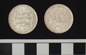 Thumbnail of Coin: Ottoman silver of Mohammed V (1327-01341 AH) yr 7 (1971.15.1867)