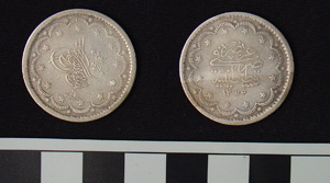 Thumbnail of Coin: Ottoman silver of Abdul Mecid (1255-1277 AH), yr 6 (1971.15.1868)