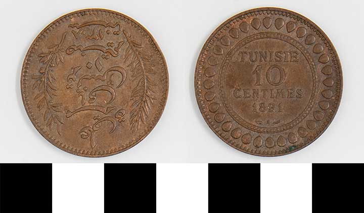 Thumbnail of Coin: Tunisia, 10 centime copper, 1891  A (1971.15.1969)
