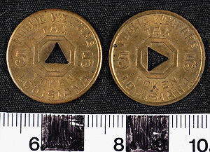 Thumbnail of Tax Token: Louisiana Public Welfare Tax Token, 5 Mills (1971.29.0012)