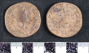 Thumbnail of Coin: Roman Empire, AE sestertius of Faustina, wife of Marcus Aurelius (1919.63.0561)