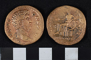 Thumbnail of Coin: Roman Empire, AE  sestertius of Aelius Caesar under Hadrian (1919.63.1357)