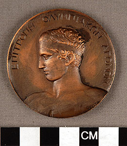 Thumbnail of Commemorative Olympic   Medallion: "LX Anniversaire De La Renovation Des Jeux Olympiques, Athenes 1894-1954" (1901.14.0006)