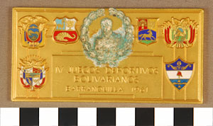 Thumbnail of Commemorative Plaque: IV Juegos Deportivos Bolivarianos, Barranquilla 1961  (1977.01.0546)