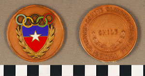 Thumbnail of Olympic Commemorative Medallion: "Comite Olimpco Consejo Nacional Deportes, Chile" (1977.01.0578)
