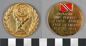 Thumbnail of Olympic Commemorative Medallion: "Trinidad and Tobago Olympic Assoc. XVIII Olympiad, Tokyo 1964" (1977.01.0740)