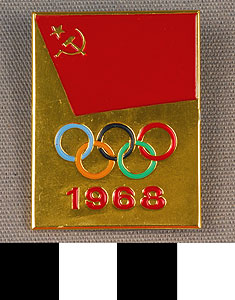 Thumbnail of Commemorative Olympic Pin: "1968," 5 Rings, Russian Flag (1977.01.1172)