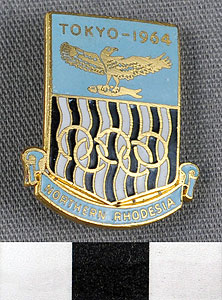 Thumbnail of Commemorative Pin for XVIII Summer Olympics in Tokyo: Northern Rhodesia (1977.01.1327)