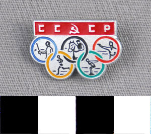 Thumbnail of Commemorative Pin for XVIII Summer Olympic Games in Tokyo worn by the Coaches, Trainers and Judges on the Soviet Olympic Team  (1977.01.1340B)