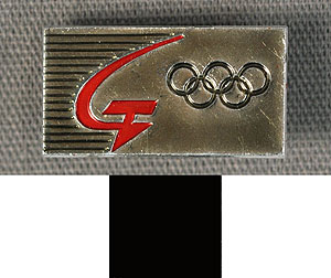 Thumbnail of Commemorative Pin for XVIII Summer Olympic Games in Tokyo worn by the Coaches, Trainers and Judges on the Soviet Olympic Team (1977.01.1340E)