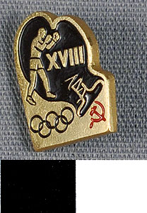 Thumbnail of Commemorative Pin for XVIII Summer Olympic Games in Tokyo worn by the Coaches, Trainers and Judges on the Soviet Olympic Team: Boxing (1977.01.1340T)