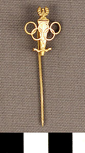 Thumbnail of Commemorative Olympic Stick Pin: Eagle, 5 Rings (1977.01.1073)
