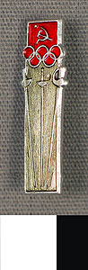 Thumbnail of Commemorative Pin for XVIII Summer Olympic Games in Tokyo worn by the Coaches, Trainers and Judges on the Soviet Olympic Team: Fencing (1977.01.1340F)