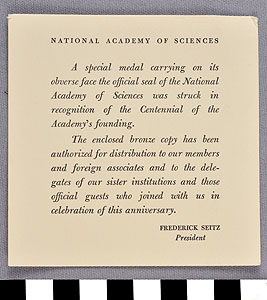 Thumbnail of Certificate: National Academy of Sciences Centennial,1963 (1991.04.0017B)