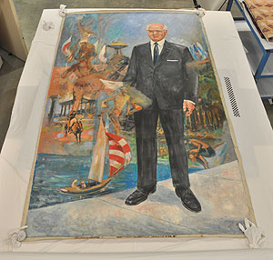 Thumbnail of Portrait: Avery Brundage with Olympic Symbols (1977.01.0097)