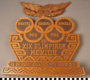 Thumbnail of Olympic Commemorative Plaque: "XIX Olimpiada Mexico" (1977.01.0375)