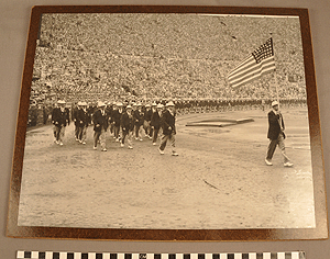 Thumbnail of Plaque with Photographic Print of the Opening Ceremonies of the Olympic Games (1977.01.0893)