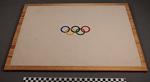 Thumbnail of Mounted Commemorative Olympic Flag Presented to Avery Brundage by Hiroshi Maeda, Executive Board of the Ski Association of Japan (1977.01.0107A)