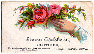 Thumbnail of Business Advertisement Card:  Simon Adelsheim Clothier  (1972.21.0114)