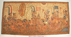 Thumbnail of Cloth Painting: "The Pandawa Brothers Advance against Their Korawa Cousins," scene from the Mahabharata (2002.17.0024)