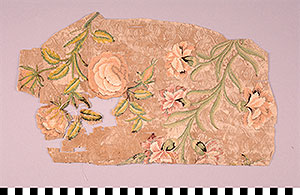 Thumbnail of Material Sample: Embroidered Damask Fragment (1925.02.0098)