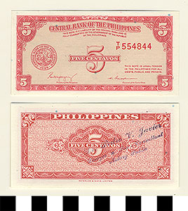 Thumbnail of Bank Note: Philippines, 5 Centavos (1965.01.0137)