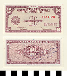 Thumbnail of Bank Note: Philippines, 10 Centavos (1965.01.0139)