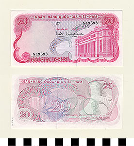 Thumbnail of Bank Note: South Vietnam, 20 Piestre (Dong) (1971.27.0010)