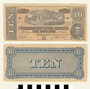Thumbnail of Reproduction of Currency: Confederate $10 (1973.24.0002)