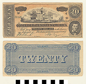 Thumbnail of Reproduction of Currency: Confederate $20 (1973.24.0003)
