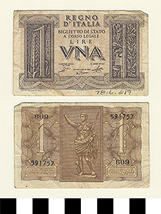 Thumbnail of Bank Note: Italy, 1 Lira (1978.06.0219)