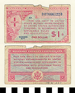 Thumbnail of Military Payment Certificate: 1 Dollar (1978.06.0220)