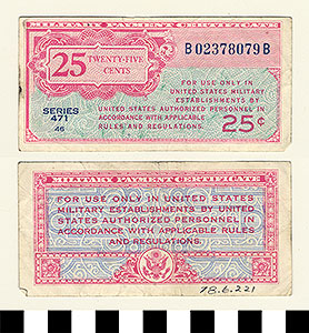 Thumbnail of Military Payment Certificate: 25 Cents (1978.06.0221)