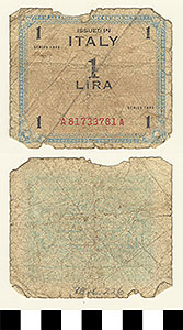 Thumbnail of Bank Note: Italy, 1 Lira (1978.06.0226)