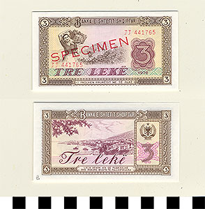 Thumbnail of Bank Note: Albania, 3 Leke (1992.23.0011B)
