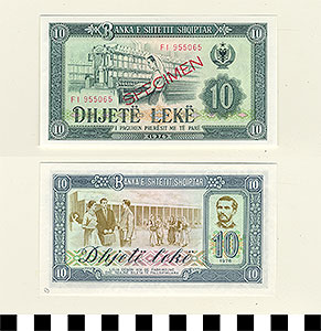 Thumbnail of Bank Note: Albania, 10 Leke (1992.23.0011D)