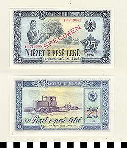 Thumbnail of Bank Note: Albania, 25 Leke (1992.23.0011E)