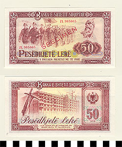 Thumbnail of Bank Note: Albania, 50 Leke (1992.23.0011F)