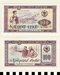 Thumbnail of Bank Note: Albania, 100 Leke (1992.23.0011G)