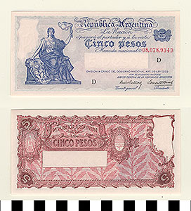 Thumbnail of Bank Note: Argentina, 5 Pesos (1992.23.0021)