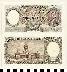 Thumbnail of Bank Note: Argentina, 5000 Pesos (1992.23.0043)